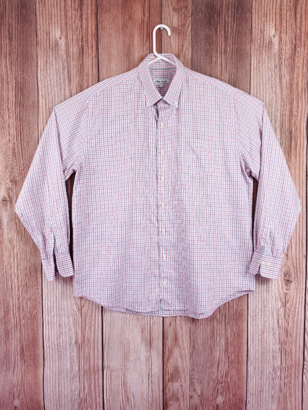*FLAW* Peter Millar Mens XL Silk Blend Button Down Shirt Multicolor Check